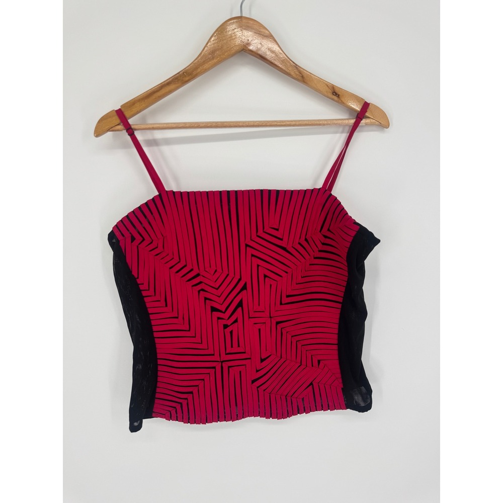 Andrea Rosati Cami Top Women 14 Red Geometric Mesh Avant Garde Party Art to Wear